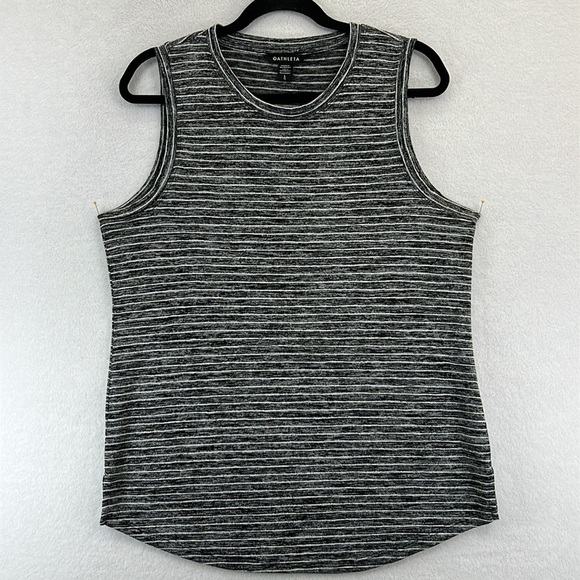 Athleta Women’s Tank / Tee Sz L Black & White Stripe Modal/Polyester EUC - Picture 1 of 10